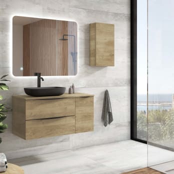 Coycama Landes meuble de salle de bain en bois avec plan de toilette en bois