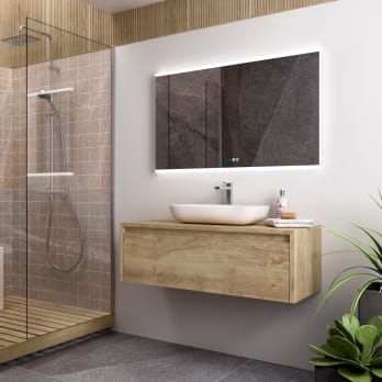 Meuble de salle de bains Lambda avec plan de toilette en bois Coycama