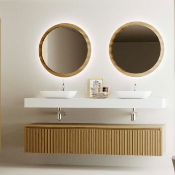 Meuble de salle de bains avec plan de toilette et caisson en solid surface Alpes 4 Bruntec
