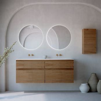 Ensemble de meubles de salle de bain en bois massif rainuré Alpes 7 Bruntec