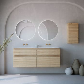 Ensemble de meubles de salle de bain en bois massif rainuré Alpes 7 Bruntec