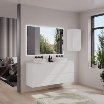 Meuble de salle de bains MDF laqué avec plan de toilette en bois Vilma Bruntec