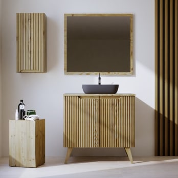 Meuble de salle de bains avec plan de toilette en bois massif et pieds Alpes14 Bruntec