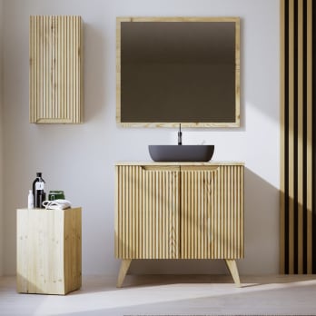 Meuble de salle de bains avec plan de toilette en bois massif et pieds Alpes 14 Bruntec
