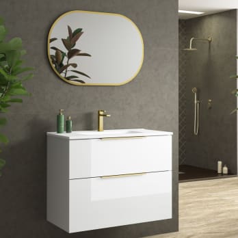 Ensemble meuble de salle de bain profondeur réduite 41cm Poignée dorée Comet Coycama