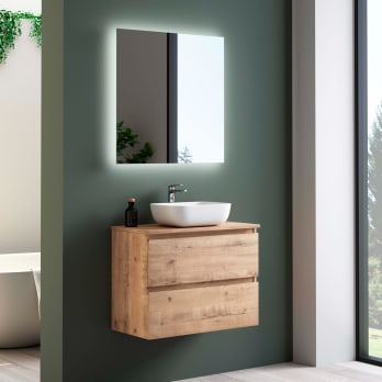 Meuble de salle de bains profondeur réduite 39 cm avec plan de toilette en bois Roma Bruntec