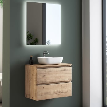 Meuble de salle de bain profondeur réduite 39 cm avec plan de toilette en bois Roma Bruntec