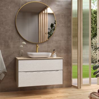 Meuble de salle de bains avec plan de toilette en bois Sahara Coycama