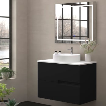 Meuble de salle de bains avec plan de toilette en pierre compacte blanche Lia Bruntec couleurs