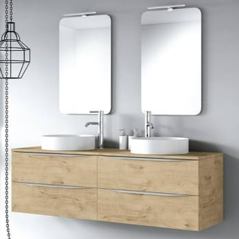 Meuble de salle de bains avec plan de toilette en bois