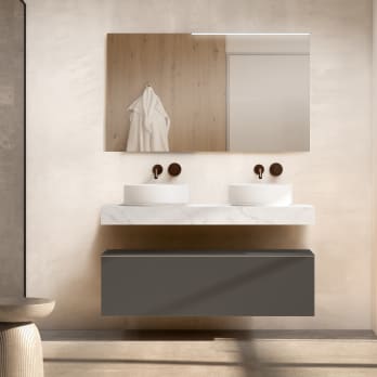 Meuble de salle de bains avec plan de toilette en bois de 10 cm de hauteur de couleur Cala Nomad Visobath