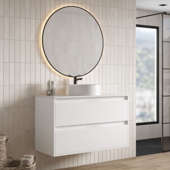 Meuble de salle de bains Artemisa Bruntec avec plan de toilette compacte Pierre blanche