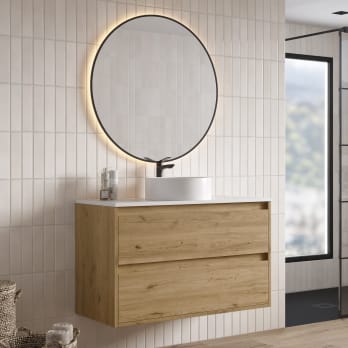Meuble de salle de bains Artemisa Bruntec avec plan de toilette compacte Pierre blanche