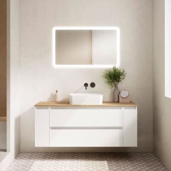 Meuble de salle de bains avec plan de toilette en chêne hydrofuge Box Viso