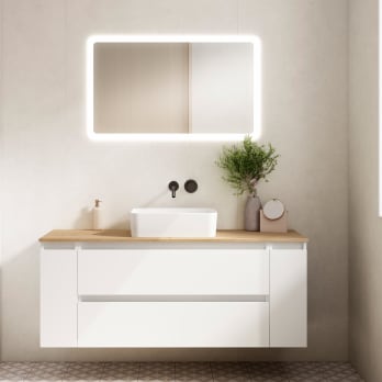 Meuble de salle de bains avec plan de toilette en chêne hydrofuge Box Visobath