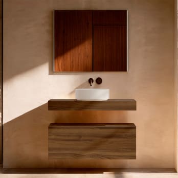 Meuble de salle de bains avec plan de toilette en bois de 10 cm de haut et caisson monocolore Nomad Visobath