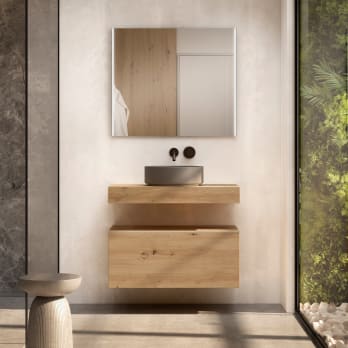 Meuble de salle de bains avec plan de toilette en bois de 10 cm de haut et bloc-tiroirs Nomad Visobath