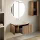 Ensemble meuble de salle de bain en frêne massif avec lavabo Neo Curve de Solid Suface Bruntec détail 1