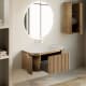Ensemble meuble de salle de bain en frêne massif avec lavabo Neo Curve de Solid Suface Bruntec détail 1