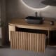 Meuble de salle de bains en frêne massif avec plan de toilette en bois Neo Curve Bruntec détail 1