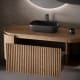 Meuble de salle de bain, plusieurs dimensions, en bois massif de frêne avec plan de toilette en bois Evo Curve Bruntec détail 4
