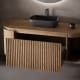 Meuble de salle de bain, plusieurs dimensions, en bois massif de frêne avec plan de toilette en bois Evo Curve Bruntec détail 1