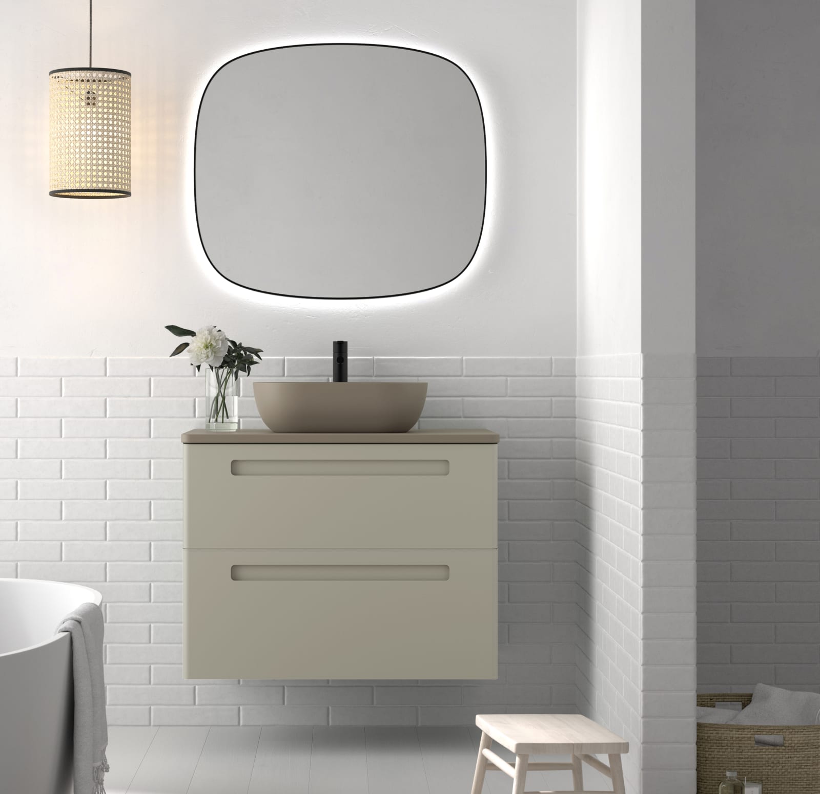 Meuble de salle de bains avec ensemble lavabo et plan de toilette microtec Paris Avila Dos principal 0