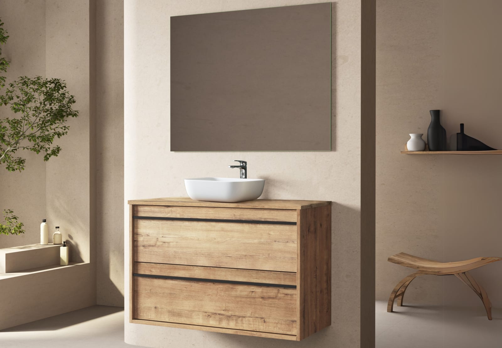 Meuble de salle de bains avec plateau en bois Candem Bruntec principal 0
