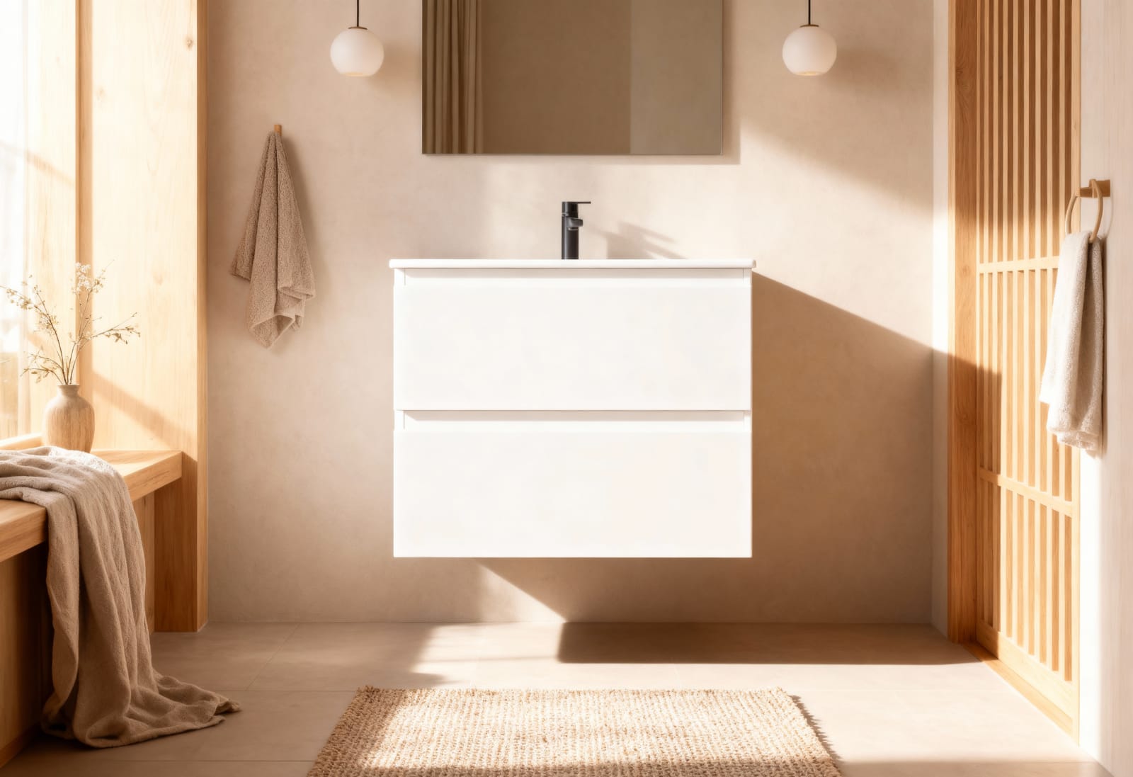 Ensemble de meuble de salle de bain compact Nivo Bruntec 2 tiroirs suspendus principal 0
