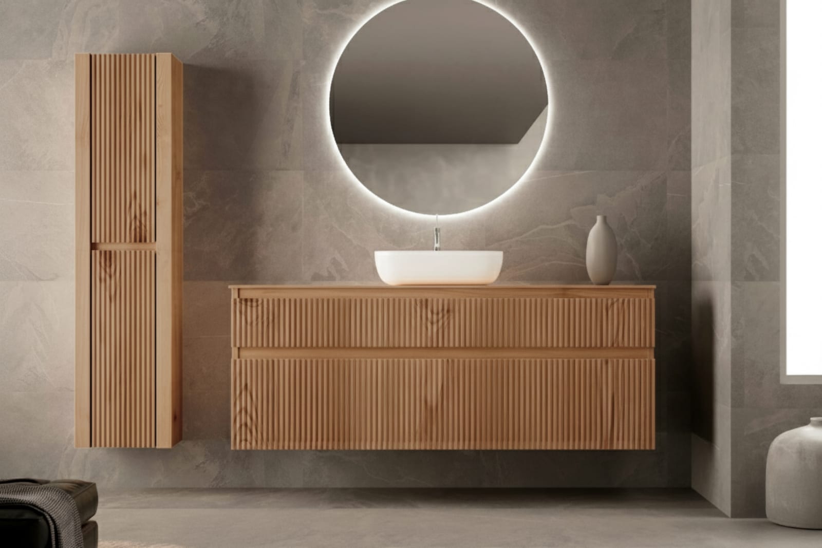 Meuble de salle de bains en bois massif sur mesure avec plan de toilette en bois Alpes 1 Bruntec principal 0
