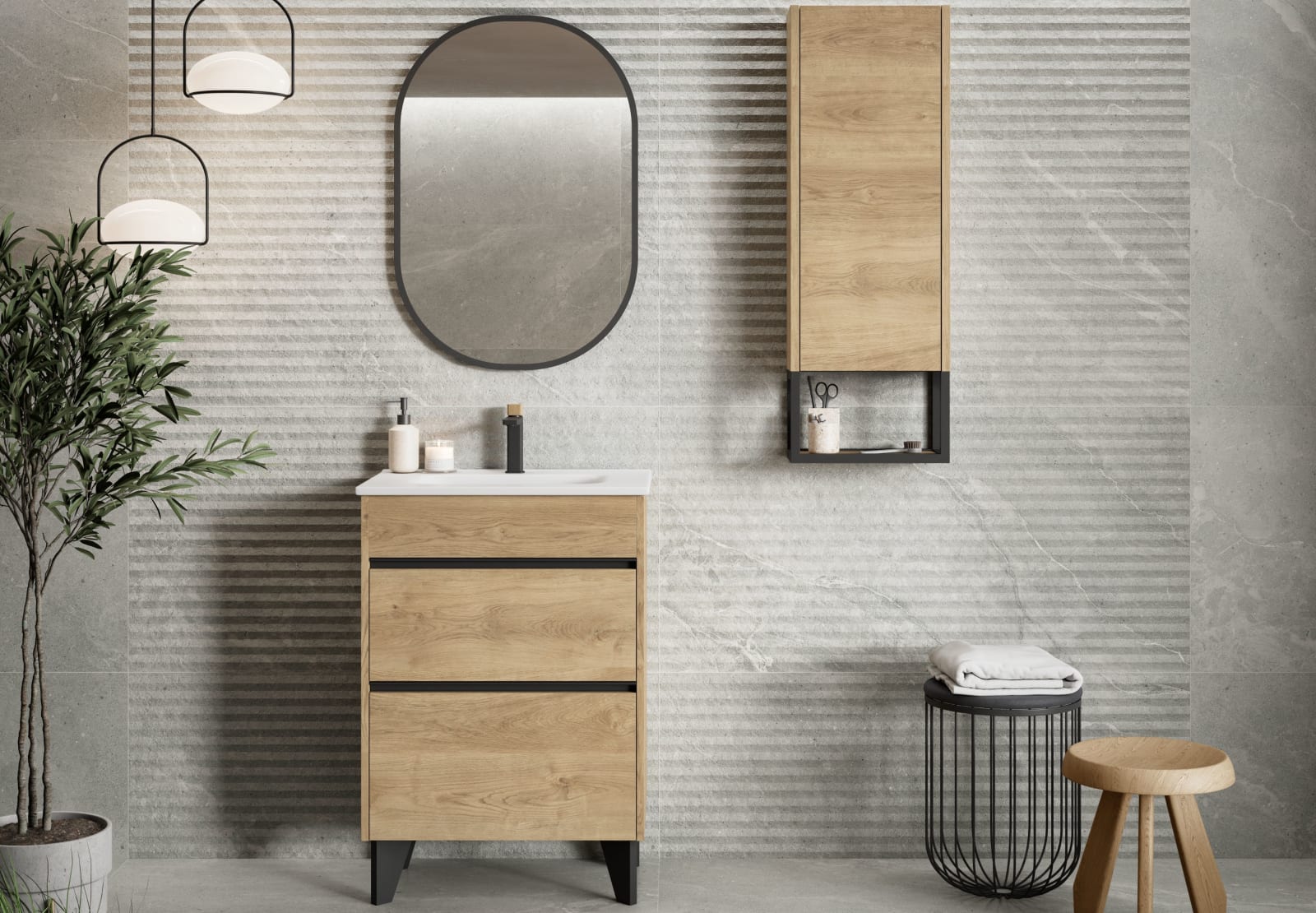 Ensemble meuble de salle de bains à faible profondeur 41 cm Berna Coycama principal 0