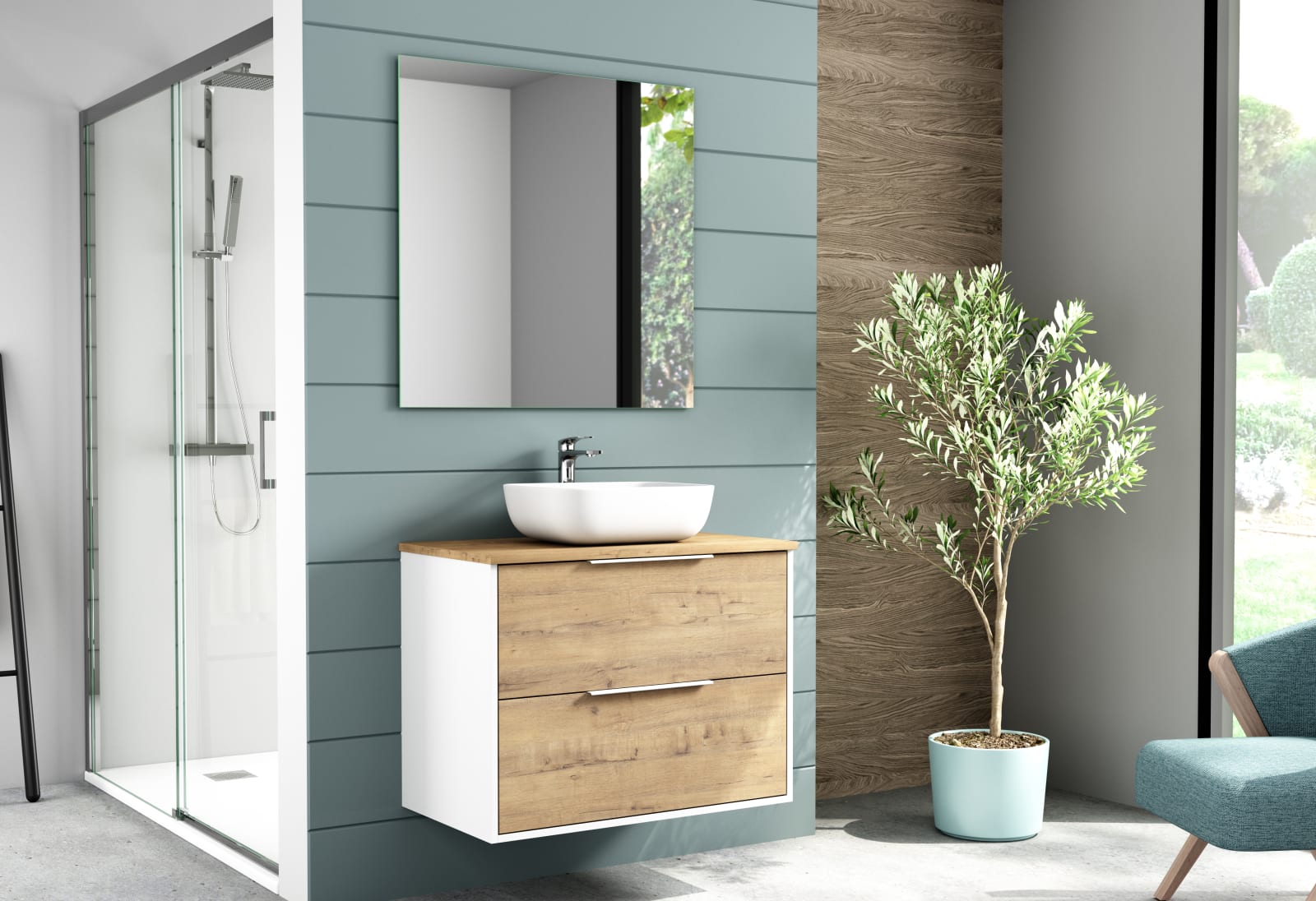 Meuble de salle de bains avec plan de toilette en bois Duox Bruntec principal 0