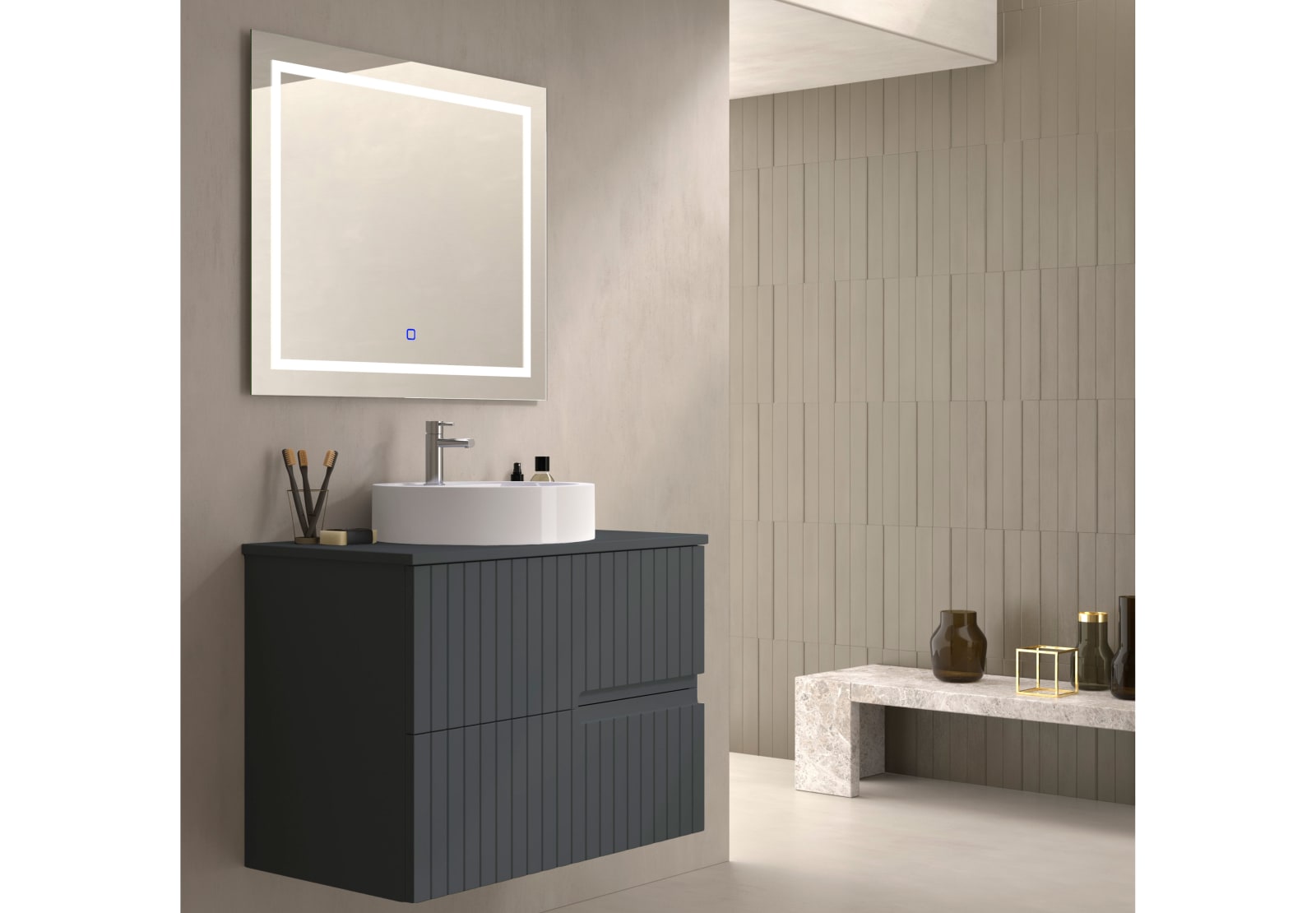 Meuble de salle de bains avec plan de toilette en pierre compacte colorée Ebi Bruntec couleurs principal 0