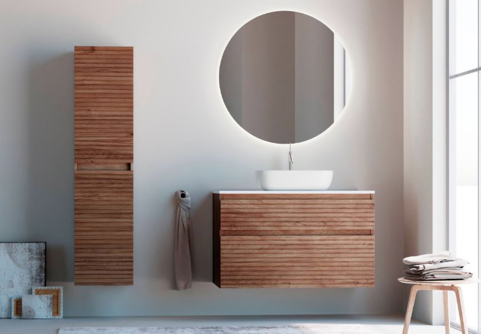 Meuble de salle de bain en bois massif avec plan de toilette Solid surface Alpes 5 Bruntec principal 0