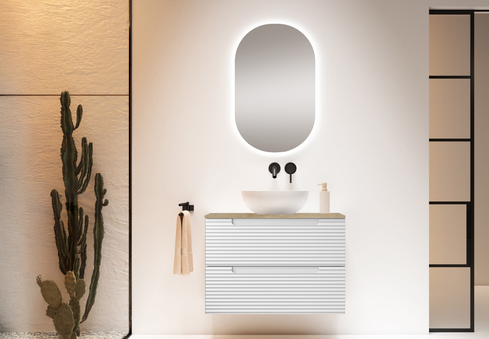 Meuble de salle de bains avec plan de toilette hydrofuge Chêne Costa Kyoto Viso principal 0