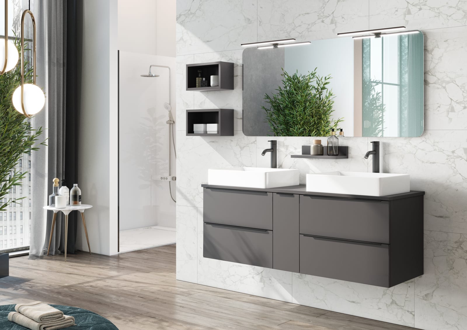 Meuble de salle de bains avec plan de toilette en bois Landes Coycama principal 0