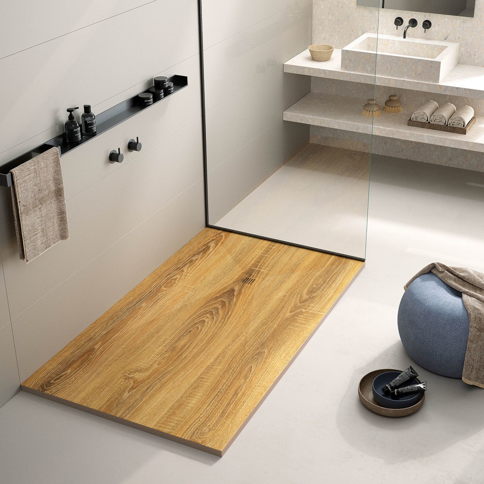 Receveurs de douche en résine décorés Stone 3D effet Bois Bruntec principal 0