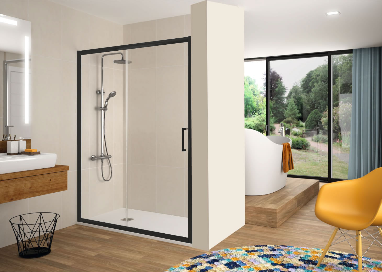 Paroi de douche Bella (BL607+BL602) Kassandra noir mat principal 0