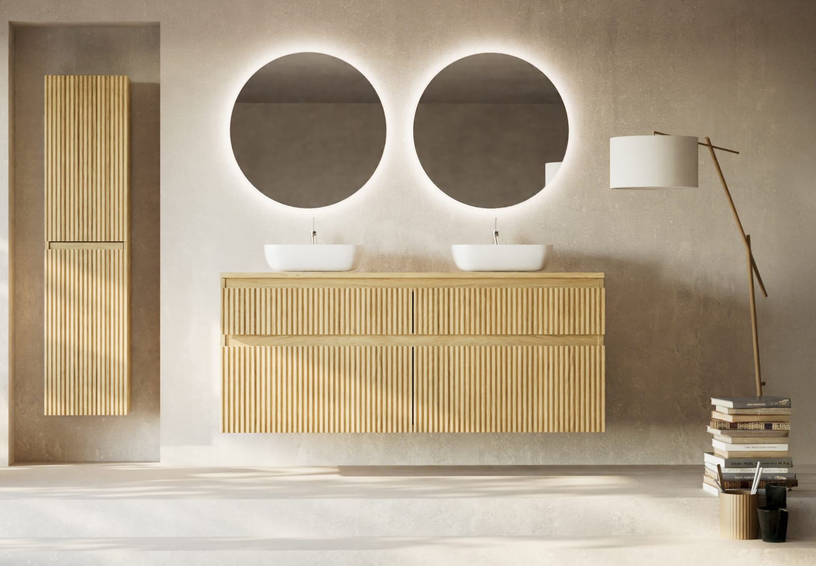 Meuble de salle de bains en bois massif rainuré Alpes 9 Bruntec principal 0
