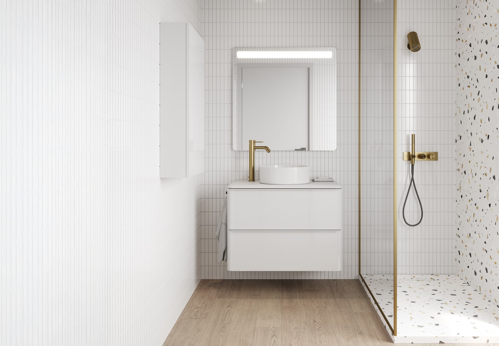 Meuble de salle de bains avec plan de toilette en résine blanche Dai Top Royo principal 0