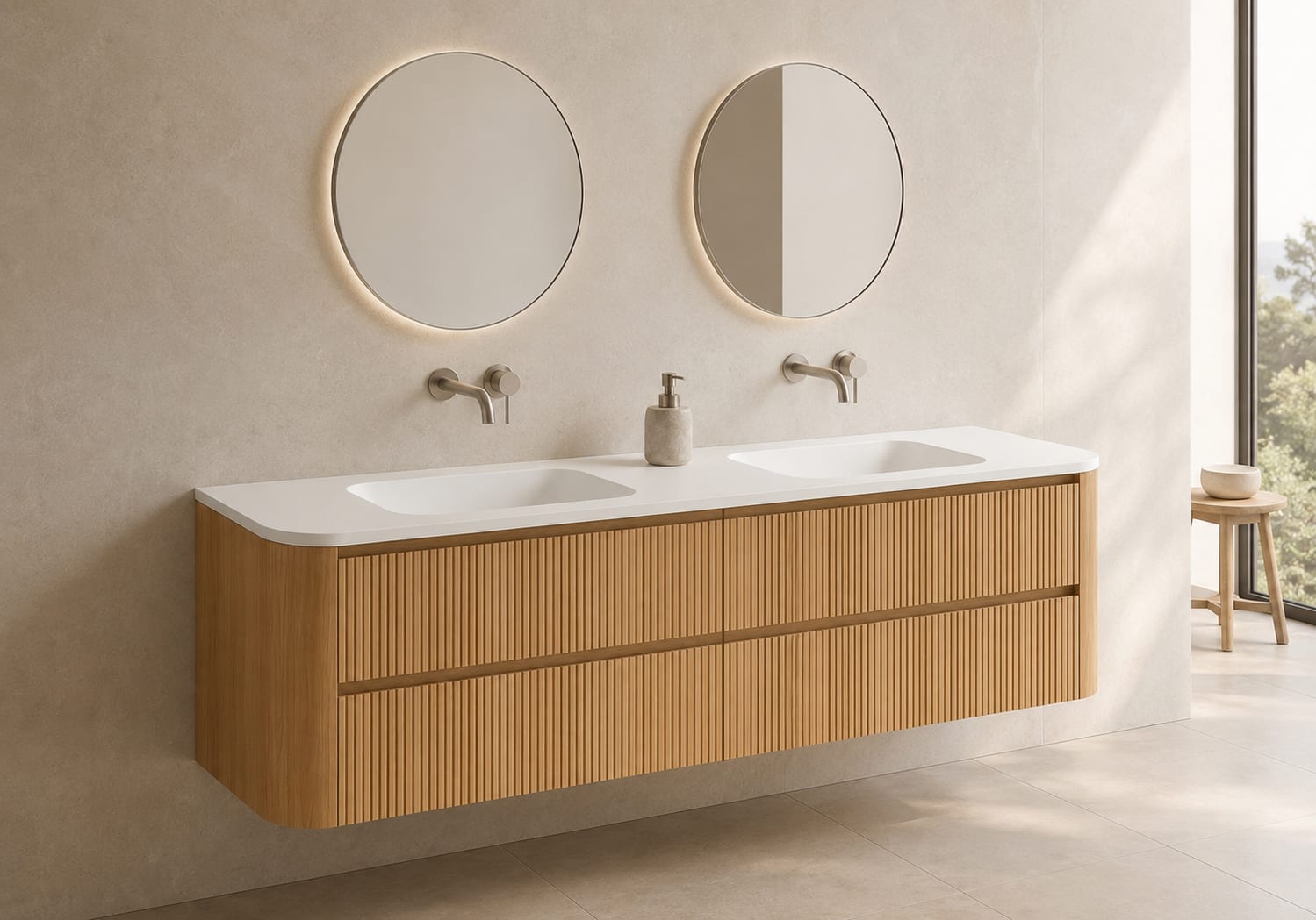 Ensemble de meuble de salle de bains avec lavabo en Solid Surface « Duna » de Bruntec principal 0