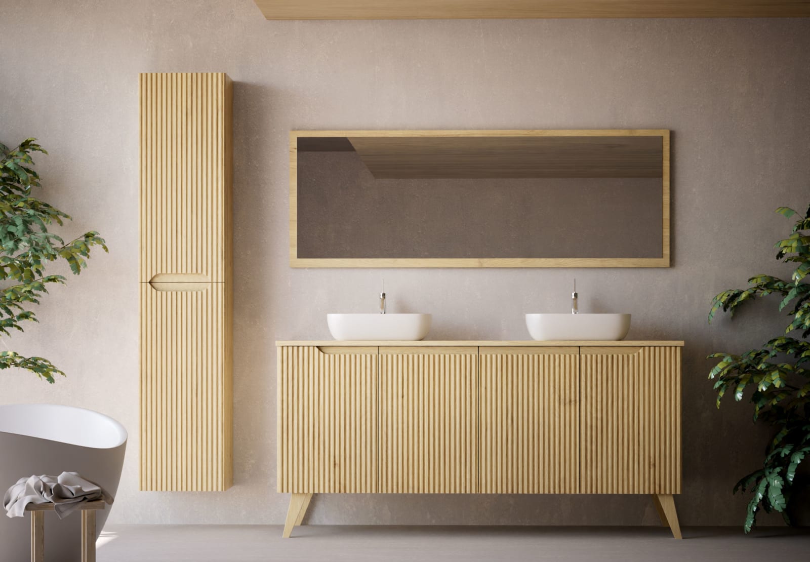 Meuble de salle de bains avec plan de toilette en bois massif et pieds Alpes 15 Bruntec principal 0