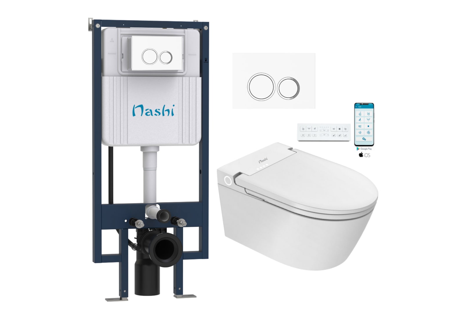 Pack WC japandi intelligent suspendu + réservoir de chasse + plaque de poussée Eos Pro Nashi principal 0