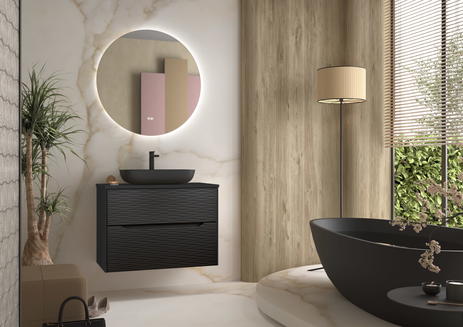 Meuble de salle de bains avec plan de toilette en résine Sahara Coycama principal 0