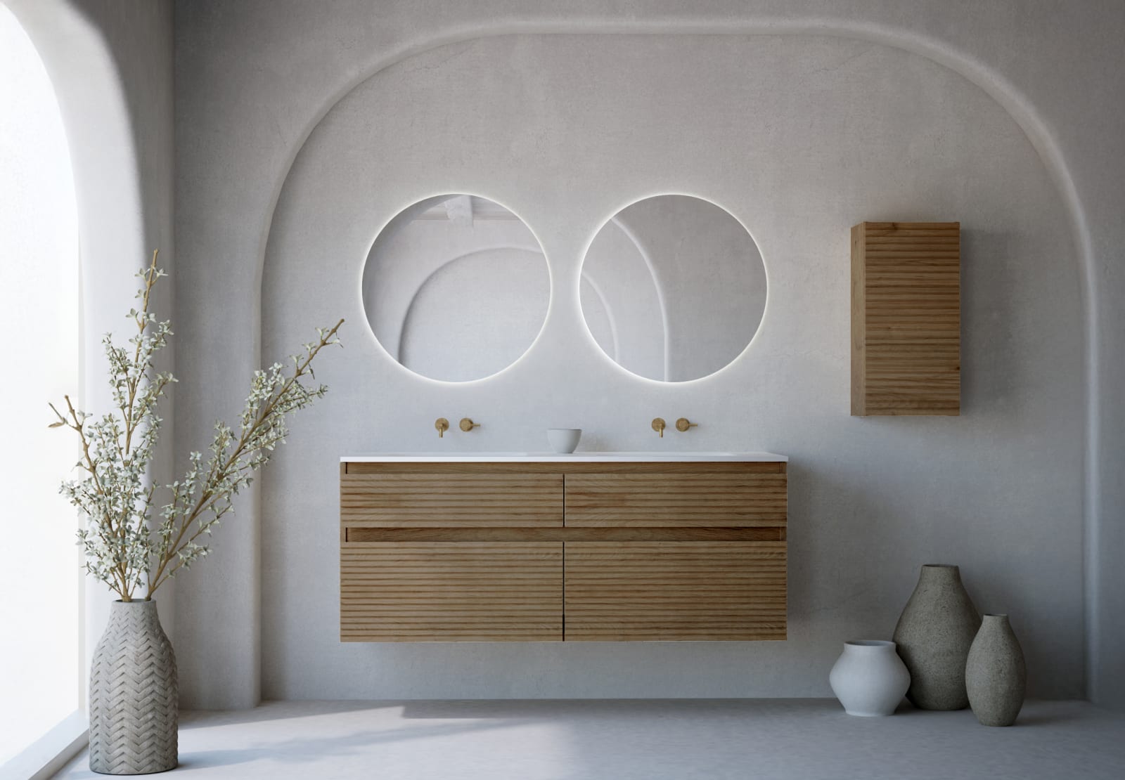 Ensemble de meubles de salle de bain en bois massif rainuré Alpes 7 Bruntec principal 0