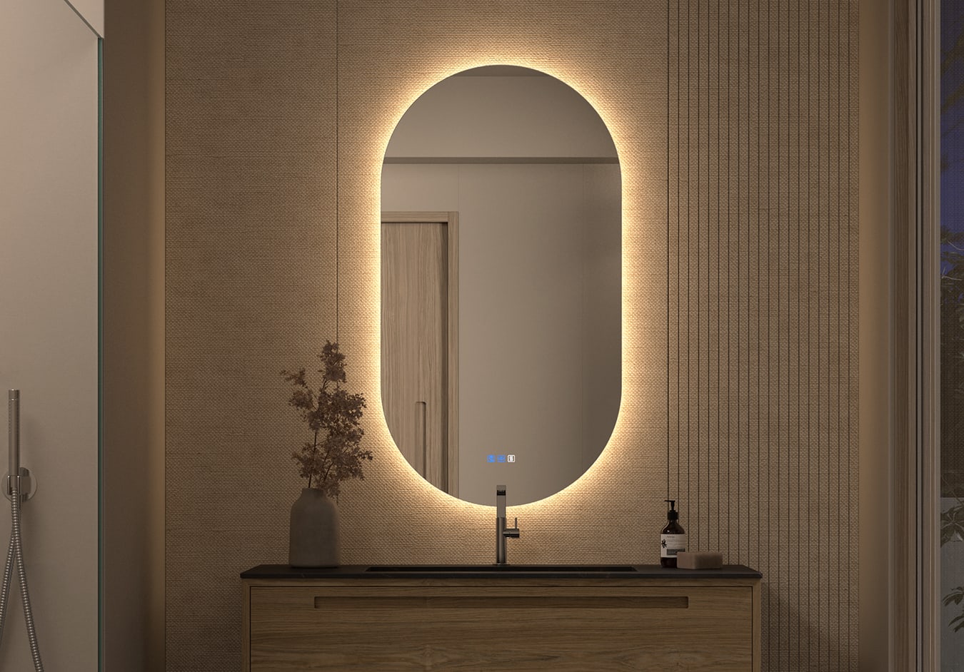 Miroir de salle de bains avec éclairage LED Denia Bruntec principal 0