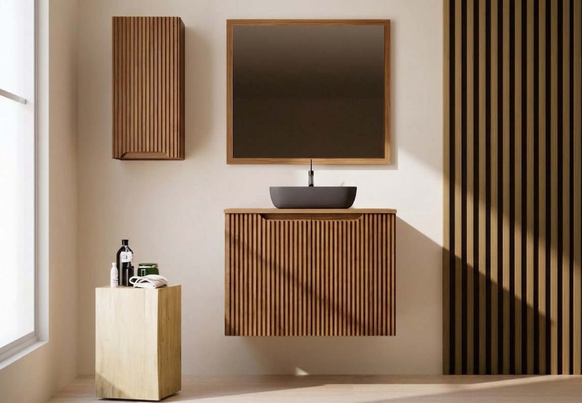 Meuble de salle de bains avec plan de toilette en bois massif Alpes 14 Bruntec principal 0