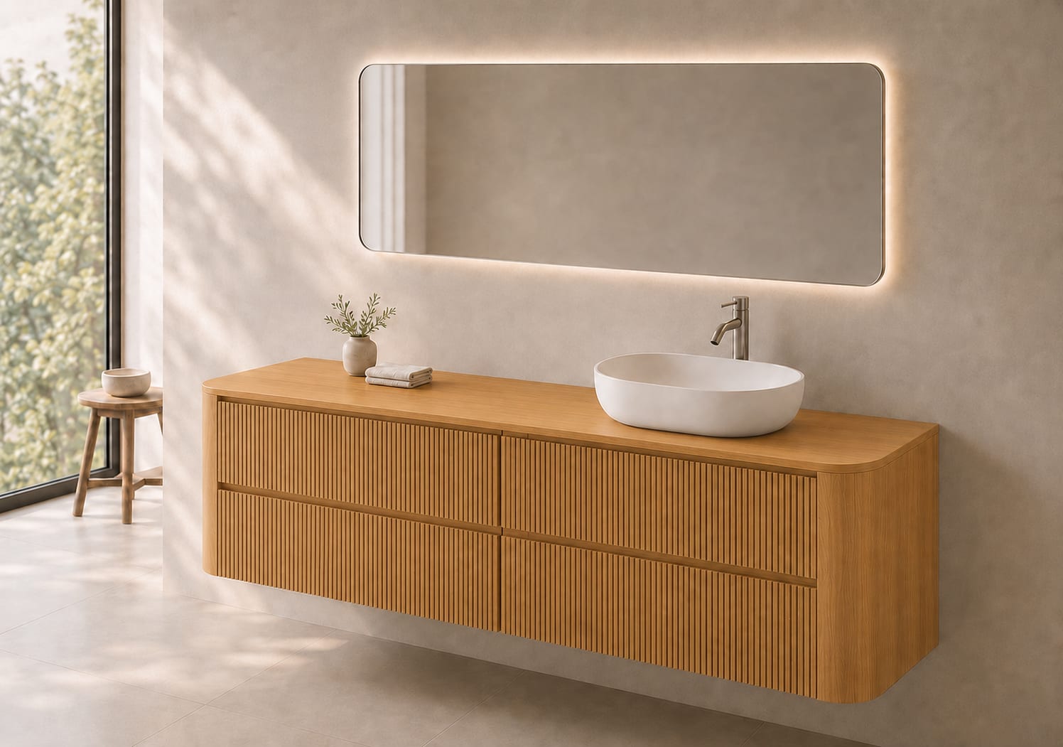 Meuble de salle de bains avec plan de toilette en bois Duna Bruntec principal 0