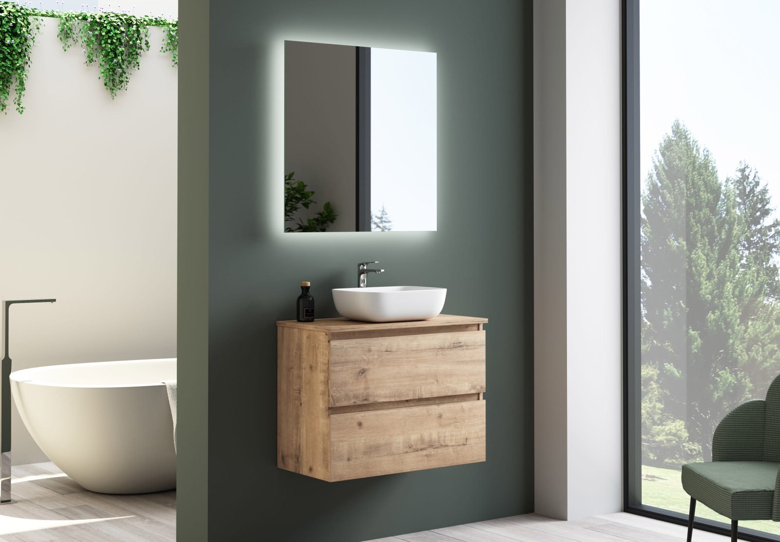 Meuble de salle de bains profondeur réduite 39 cm avec plan de toilette en bois Roma Bruntec principal 0
