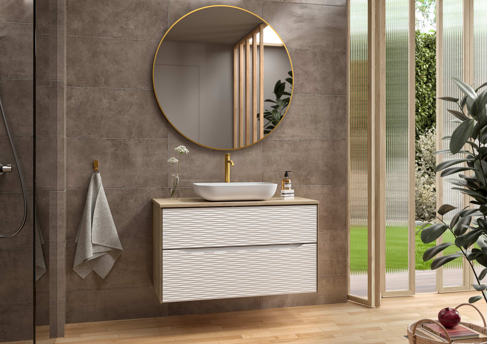 Meuble de salle de bains avec plan de toilette bois Sahara Coycama principal 0